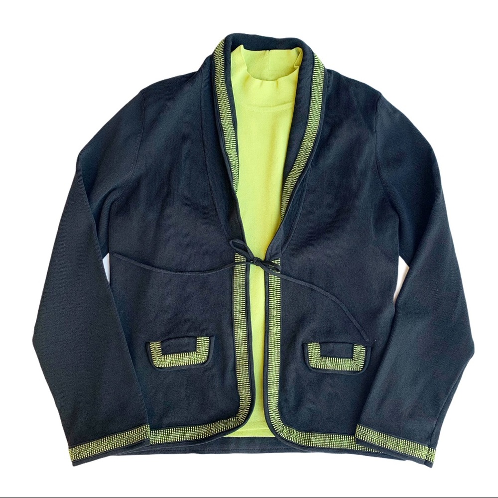 Yarns & Stitches Black & Neon Green Cardigan Set